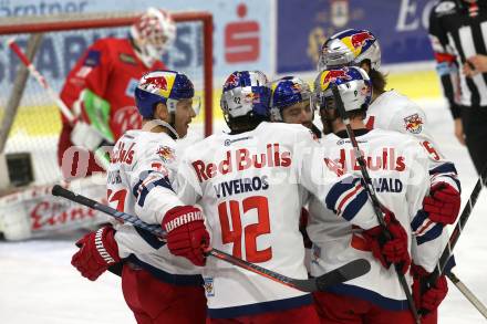EBEL. Eishockey Bundesliga. KAC gegen EC Red Bull Salzburg.  Torjubel John Hughes, Heinrich Dominique, Thomas Raffl, Viveiros Layne, Rauchenwald Alexander  (Salzburg). Klagenfurt, am 30.11.2018.
Foto: Kuess

---
pressefotos, pressefotografie, kuess, qs, qspictures, sport, bild, bilder, bilddatenbank