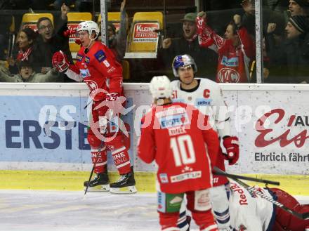 EBEL. Eishockey Bundesliga. KAC gegen EC Red Bull Salzburg. Torjubel Petersen Nicholas Eric (KAC). Klagenfurt, am 30.11.2018.
Foto: Kuess

---
pressefotos, pressefotografie, kuess, qs, qspictures, sport, bild, bilder, bilddatenbank