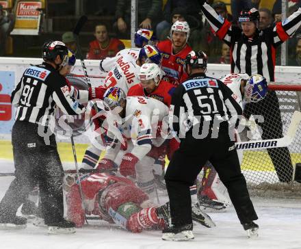 EBEL. Eishockey Bundesliga. KAC gegen EC Red Bull Salzburg. Kozek Andrew Jacob, Koch Thomas, Geier Stefan (KAC), Stajnoch Martin, Harris Brant (Salzburg). Klagenfurt, am 30.11.2018.
Foto: Kuess

---
pressefotos, pressefotografie, kuess, qs, qspictures, sport, bild, bilder, bilddatenbank