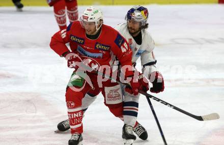 EBEL. Eishockey Bundesliga. KAC gegen EC Red Bull Salzburg. Bischofberger Johannes (KAC), Herburger Raphael (Salzburg). Klagenfurt, am 30.11.2018.
Foto: Kuess

---
pressefotos, pressefotografie, kuess, qs, qspictures, sport, bild, bilder, bilddatenbank