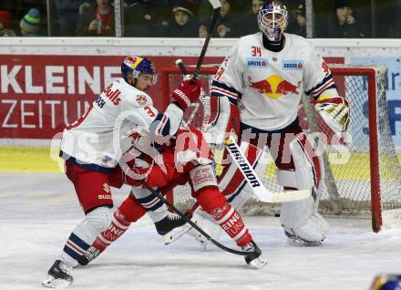 EBEL. Eishockey Bundesliga. KAC gegen EC Red Bull Salzburg. Kozek Andrew Jacob (KAC), Stajnoch Martin, Michalek Stephen (Salzburg). Klagenfurt, am 30.11.2018.
Foto: Kuess

---
pressefotos, pressefotografie, kuess, qs, qspictures, sport, bild, bilder, bilddatenbank