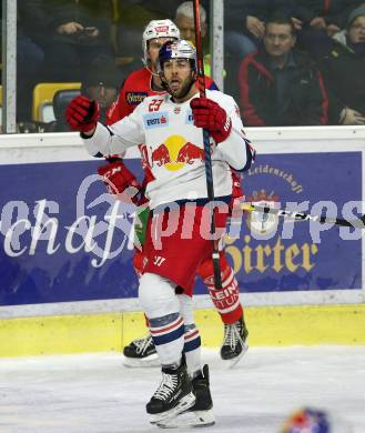 EBEL. Eishockey Bundesliga. KAC gegen EC Red Bull Salzburg.  Torjubel  Harris Brant (Salzburg). Klagenfurt, am 30.11.2018.
Foto: Kuess

---
pressefotos, pressefotografie, kuess, qs, qspictures, sport, bild, bilder, bilddatenbank