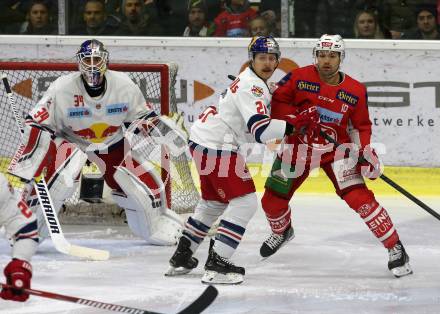 EBEL. Eishockey Bundesliga. KAC gegen EC Red Bull Salzburg. Andrew Jacob Kozek (KAC), Raymond Bobby, Michalek Stephen (Salzburg). Klagenfurt, am 30.11.2018.
Foto: Kuess

---
pressefotos, pressefotografie, kuess, qs, qspictures, sport, bild, bilder, bilddatenbank