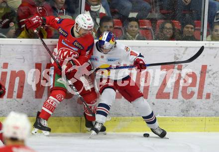 EBEL. Eishockey Bundesliga. KAC gegen EC Red Bull Salzburg. Gartner Charles Robin (KAC), Herburger Raphael (Salzburg). Klagenfurt, am 30.11.2018.
Foto: Kuess

---
pressefotos, pressefotografie, kuess, qs, qspictures, sport, bild, bilder, bilddatenbank