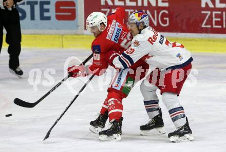 EBEL. Eishockey Bundesliga. KAC gegen EC Red Bull Salzburg. Neal Matthew (KAC), Raymond Bobby (Salzburg). Klagenfurt, am 30.11.2018.
Foto: Kuess

---
pressefotos, pressefotografie, kuess, qs, qspictures, sport, bild, bilder, bilddatenbank