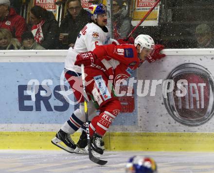 EBEL. Eishockey Bundesliga. KAC gegen EC Red Bull Salzburg. Richter Marco (KAC),  Pallestrang Alexander (Salzburg). Klagenfurt, am 30.11.2018.
Foto: Kuess

---
pressefotos, pressefotografie, kuess, qs, qspictures, sport, bild, bilder, bilddatenbank