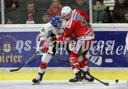 EBEL. Eishockey Bundesliga. KAC gegen	HC TWK Innsbruck (Die Haie).  Mitch Wahl,  (KAC), Florian Pedevilla (Innsbruck). Klagenfurt, am 2.12.2018.
Foto: Kuess

---
pressefotos, pressefotografie, kuess, qs, qspictures, sport, bild, bilder, bilddatenbank