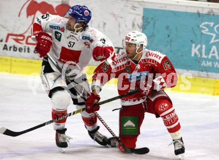 EBEL. Eishockey Bundesliga. KAC gegen	HC TWK Innsbruck (Die Haie).  Mitch Wahl,  (KAC), Andrew Clark (Innsbruck). Klagenfurt, am 2.12.2018.
Foto: Kuess

---
pressefotos, pressefotografie, kuess, qs, qspictures, sport, bild, bilder, bilddatenbank