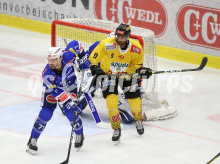 EBEL. Eishockey Bundesliga. EC VSV gegen Vienna Capitals.  Jason Desantis, (VSV), Wukovits Ali (Vienna Capitals). Villach, am 2.12.2018.
Foto: Kuess 


---
pressefotos, pressefotografie, kuess, qs, qspictures, sport, bild, bilder, bilddatenbank