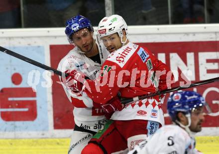 EBEL. Eishockey Bundesliga. KAC gegen	HC TWK Innsbruck (Die Haie).  Andrew Jacob Kozek,  (KAC), Lubomir Stach (Innsbruck). Klagenfurt, am 2.12.2018.
Foto: Kuess

---
pressefotos, pressefotografie, kuess, qs, qspictures, sport, bild, bilder, bilddatenbank