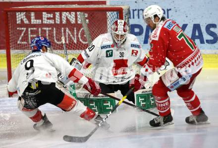 EBEL. Eishockey Bundesliga. KAC gegen	HC TWK Innsbruck (Die Haie).  Siim Liivik,  (KAC), John Lammers, Rene Swette (Innsbruck). Klagenfurt, am 2.12.2018.
Foto: Kuess

---
pressefotos, pressefotografie, kuess, qs, qspictures, sport, bild, bilder, bilddatenbank
