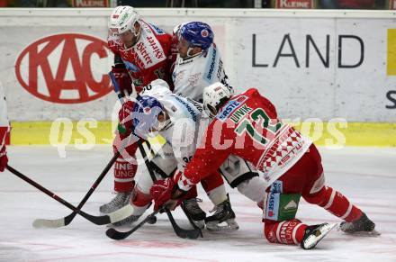 EBEL. Eishockey Bundesliga. KAC gegen	HC TWK Innsbruck (Die Haie).  Stefan Geier, Siim Liivik,  (KAC), Mario Lamoureux, Lubomir Stach (Innsbruck). Klagenfurt, am 2.12.2018.
Foto: Kuess

---
pressefotos, pressefotografie, kuess, qs, qspictures, sport, bild, bilder, bilddatenbank