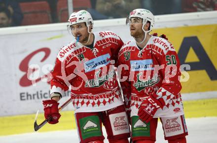 EBEL. Eishockey Bundesliga. KAC gegen	HC TWK Innsbruck (Die Haie).  Torjubel Mitch Wahl, Matthew Neal (KAC). Klagenfurt, am 2.12.2018.
Foto: Kuess

---
pressefotos, pressefotografie, kuess, qs, qspictures, sport, bild, bilder, bilddatenbank