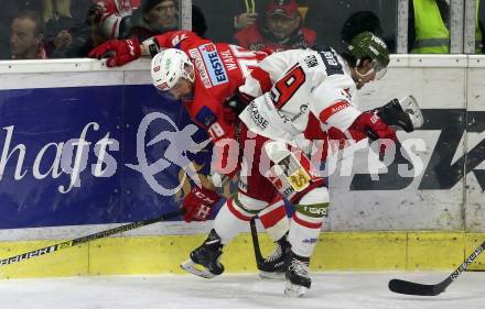 EBEL. Eishockey Bundesliga. KAC gegen	HCB Suedtirol Alperia. Wahl Mitch (KAC), Petan Alexander (Bozen). Klagenfurt, am 9.12.2018.
Foto: Kuess

---
pressefotos, pressefotografie, kuess, qs, qspictures, sport, bild, bilder, bilddatenbank