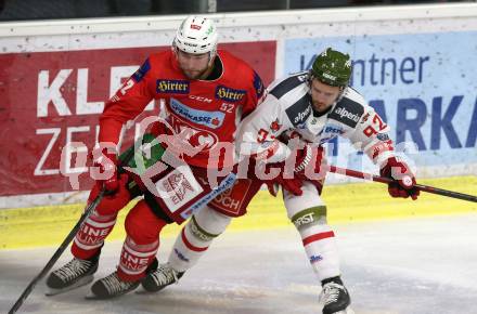 EBEL. Eishockey Bundesliga. KAC gegen	HCB Suedtirol Alperia. Duller Christoph (KAC), Findlay Brett (Bozen). Klagenfurt, am 9.12.2018.
Foto: Kuess

---
pressefotos, pressefotografie, kuess, qs, qspictures, sport, bild, bilder, bilddatenbank