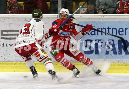 EBEL. Eishockey Bundesliga. KAC gegen	HCB Suedtirol Alperia. Witting Marcel (KAC), Rowley Jordan (Bozen). Klagenfurt, am 9.12.2018.
Foto: Kuess

---
pressefotos, pressefotografie, kuess, qs, qspictures, sport, bild, bilder, bilddatenbank