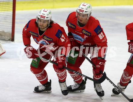 EBEL. Eishockey Bundesliga. KAC gegen	HCB Suedtirol Alperia. Witting Marcel, Unterweger Clemens (KAC). Klagenfurt, am 9.12.2018.
Foto: Kuess

---
pressefotos, pressefotografie, kuess, qs, qspictures, sport, bild, bilder, bilddatenbank