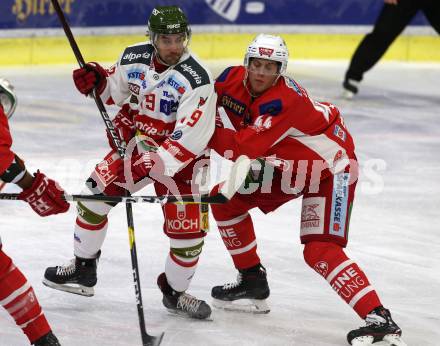EBEL. Eishockey Bundesliga. KAC gegen	HCB Suedtirol Alperia. Adam Comrie, (KAC), Petan Alexander (Bozen). Klagenfurt, am 9.12.2018.
Foto: Kuess

---
pressefotos, pressefotografie, kuess, qs, qspictures, sport, bild, bilder, bilddatenbank