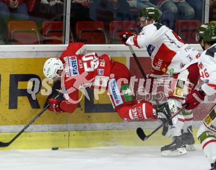 EBEL. Eishockey Bundesliga. KAC gegen	HCB Suedtirol Alperia. Neal Matthew (KAC),  Campbell Timothy (Bozen). Klagenfurt, am 9.12.2018.
Foto: Kuess

---
pressefotos, pressefotografie, kuess, qs, qspictures, sport, bild, bilder, bilddatenbank