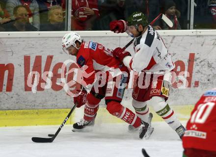 EBEL. Eishockey Bundesliga. KAC gegen	HCB Suedtirol Alperia. Thomas Koch (KAC), Mackenzie Matthew (Bozen). Klagenfurt, am 9.12.2018.
Foto: Kuess

---
pressefotos, pressefotografie, kuess, qs, qspictures, sport, bild, bilder, bilddatenbank