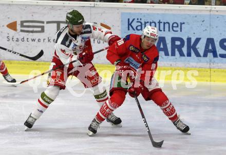 EBEL. Eishockey Bundesliga. KAC gegen	HCB Suedtirol Alperia. Patrick Harand (KAC), Mackenzie Matthew (Bozen). Klagenfurt, am 9.12.2018.
Foto: Kuess

---
pressefotos, pressefotografie, kuess, qs, qspictures, sport, bild, bilder, bilddatenbank