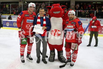EBEL. Eishockey Bundesliga. KAC gegen	HCB Suedtirol Alperia. Spieler des Abends Adam Comrie, Thomas Koch (KAC). Klagenfurt, am 9.12.2018.
Foto: Kuess

---
pressefotos, pressefotografie, kuess, qs, qspictures, sport, bild, bilder, bilddatenbank