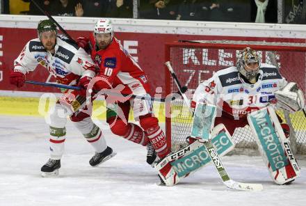 EBEL. Eishockey Bundesliga. KAC gegen	HCB Suedtirol Alperia. Kozek Andrew Jacob, (KAC), Nordlund Markus, Irving Leland (Bozen). Klagenfurt, am 9.12.2018.
Foto: Kuess

---
pressefotos, pressefotografie, kuess, qs, qspictures, sport, bild, bilder, bilddatenbank