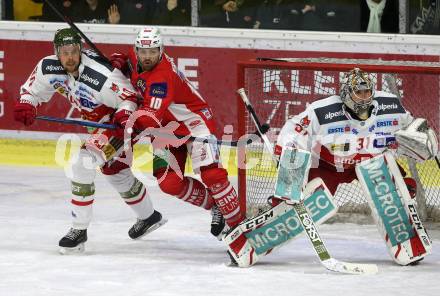 EBEL. Eishockey Bundesliga. KAC gegen	HCB Suedtirol Alperia. Kozek Andrew Jacob, (KAC), Nordlund Markus, Irving Leland (Bozen). Klagenfurt, am 9.12.2018.
Foto: Kuess

---
pressefotos, pressefotografie, kuess, qs, qspictures, sport, bild, bilder, bilddatenbank