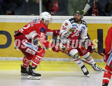 EBEL. Eishockey Bundesliga. KAC gegen	HCB Suedtirol Alperia.  Unterweger Clemens (KAC),  Miceli Angelo (Bozen). Klagenfurt, am 9.12.2018.
Foto: Kuess

---
pressefotos, pressefotografie, kuess, qs, qspictures, sport, bild, bilder, bilddatenbank
