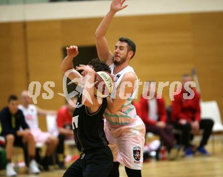 Basketball 2. Bundesliga. Grunddurchgang 11. Runde. Raiders Villach gegen Woerthersee Piraten.  Martin Bajc,  (Villach), Andreas Nuck  (Piraten). Klagenfurt, am 16.12.2018.
Foto: Kuess
---
pressefotos, pressefotografie, kuess, qs, qspictures, sport, bild, bilder, bilddatenbank