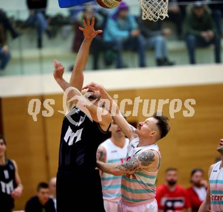 Basketball 2. Bundesliga. Grunddurchgang 11. Runde. Raiders Villach gegen Woerthersee Piraten.  Nino Gross,  (Villach), Matic Sirnik  (Piraten). Klagenfurt, am 16.12.2018.
Foto: Kuess
---
pressefotos, pressefotografie, kuess, qs, qspictures, sport, bild, bilder, bilddatenbank