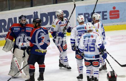 EBEL. Eishockey Bundesliga. EC VSV gegen KHL Medvescak Zagreb.  Torjubel MacGregor Sharp, Yann Sauve, Bernd Wolf, Jerry Pollastrone (VSV). Villach, am 26.12.2018.
Foto: Kuess 


---
pressefotos, pressefotografie, kuess, qs, qspictures, sport, bild, bilder, bilddatenbank
