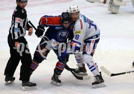 EBEL. Eishockey Bundesliga. EC VSV gegen KHL Medvescak Zagreb. Felix Maxa,   (VSV), Lika Mikulic (Zagreb). Villach, am 26.12.2018.
Foto: Kuess 


---
pressefotos, pressefotografie, kuess, qs, qspictures, sport, bild, bilder, bilddatenbank