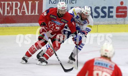 EBEL. Eishockey Bundesliga. KAC gegen	VSV. Thomas Koch,  (KAC), Jerry Pollastrone (VSV). Klagenfurt, am 28.12.2018.
Foto: Kuess

---
pressefotos, pressefotografie, kuess, qs, qspictures, sport, bild, bilder, bilddatenbank