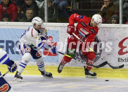 EBEL. Eishockey Bundesliga. KAC gegen	VSV.  Marco Richter, (KAC), Jason Desantis (VSV). Klagenfurt, am 28.12.2018.
Foto: Kuess

---
pressefotos, pressefotografie, kuess, qs, qspictures, sport, bild, bilder, bilddatenbank