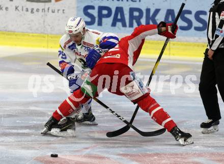 EBEL. Eishockey Bundesliga. KAC gegen	VSV. Siim Liivik,  (KAC), Blaine Down (VSV). Klagenfurt, am 28.12.2018.
Foto: Kuess

---
pressefotos, pressefotografie, kuess, qs, qspictures, sport, bild, bilder, bilddatenbank