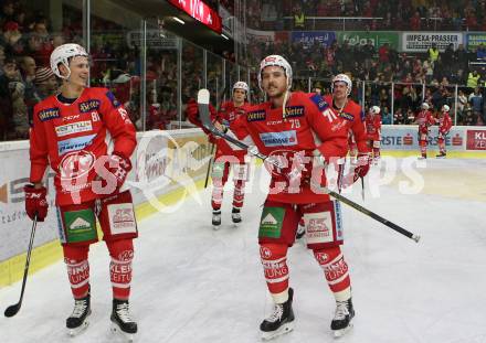 EBEL. Eishockey Bundesliga. KAC gegen	VSV. Jubel Marco Richter, Mitch Wahl (KAC). Klagenfurt, am 28.12.2018.
Foto: Kuess

---
pressefotos, pressefotografie, kuess, qs, qspictures, sport, bild, bilder, bilddatenbank