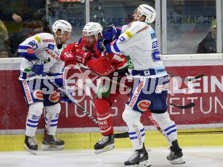 EBEL. Eishockey Bundesliga. KAC gegen	VSV.  Thomas HUndertpfund,  (KAC), Matthew Pelech (VSV). Klagenfurt, am 28.12.2018.
Foto: Kuess

---
pressefotos, pressefotografie, kuess, qs, qspictures, sport, bild, bilder, bilddatenbank