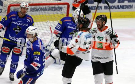 EBEL. Eishockey Bundesliga. EC VSV gegen Moser Medical Graz99ers.   Torjubel Peter Robin Weihager (Graz). Villach, am 30.12.2018.
Foto: Kuess 


---
pressefotos, pressefotografie, kuess, qs, qspictures, sport, bild, bilder, bilddatenbank