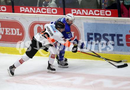 EBEL. Eishockey Bundesliga. EC VSV gegen Moser Medical Graz99ers.   Matthew Pelech,  (VSV), Dominik Grafenthin (Graz). Villach, am 30.12.2018.
Foto: Kuess 


---
pressefotos, pressefotografie, kuess, qs, qspictures, sport, bild, bilder, bilddatenbank