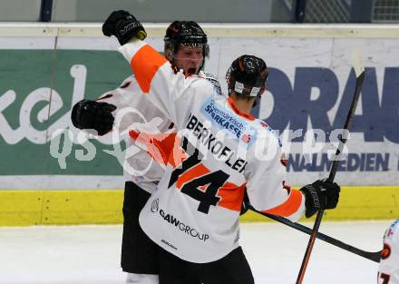 EBEL. Eishockey Bundesliga. EC VSV gegen Moser Medical Graz99ers.   Torjubel Peter Robin Weihager, Daniel Oberkofler (Graz). Villach, am 30.12.2018.
Foto: Kuess 


---
pressefotos, pressefotografie, kuess, qs, qspictures, sport, bild, bilder, bilddatenbank