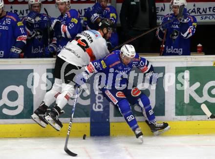 EBEL. Eishockey Bundesliga. EC VSV gegen Moser Medical Graz99ers.   Nico Brunner, (VSV), Kevin Moderer  (Graz). Villach, am 30.12.2018.
Foto: Kuess 


---
pressefotos, pressefotografie, kuess, qs, qspictures, sport, bild, bilder, bilddatenbank