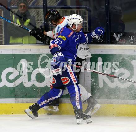 EBEL. Eishockey Bundesliga. EC VSV gegen Moser Medical Graz99ers.   Patrick Spannring,  (VSV), Henning Anton Sundin (Graz). Villach, am 30.12.2018.
Foto: Kuess 


---
pressefotos, pressefotografie, kuess, qs, qspictures, sport, bild, bilder, bilddatenbank