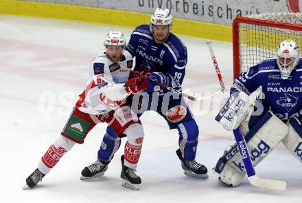 EBEL. Eishockey Bundesliga. EC VSV gegen KAC.  Stefan Bacher, Dan Bakala,  (VSV), Philipp Kreuzer (KAC). Villach, am 1.1.2019.
Foto: Kuess 


---
pressefotos, pressefotografie, kuess, qs, qspictures, sport, bild, bilder, bilddatenbank