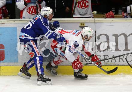 EBEL. Eishockey Bundesliga. EC VSV gegen KAC. Nico Brunner,  (VSV),  Steven Strong  (KAC). Villach, am 1.1.2019.
Foto: Kuess 


---
pressefotos, pressefotografie, kuess, qs, qspictures, sport, bild, bilder, bilddatenbank