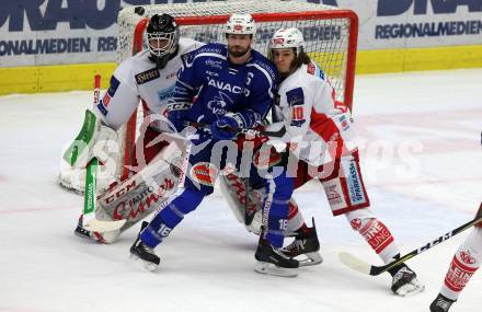 EBEL. Eishockey Bundesliga. EC VSV gegen KAC.  MacGregor Sharp,  (VSV),  Nikolaus Kraus, Lars Haugen (KAC). Villach, am 1.1.2019.
Foto: Kuess 


---
pressefotos, pressefotografie, kuess, qs, qspictures, sport, bild, bilder, bilddatenbank