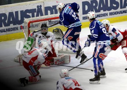 EBEL. Eishockey Bundesliga. EC VSV gegen KAC.  MacGregor Sharp, Brandon Alderson,  (VSV), Lars Haugen, Steven Strong, David Joseph Fischer (KAC). Villach, am 1.1.2019.
Foto: Kuess 


---
pressefotos, pressefotografie, kuess, qs, qspictures, sport, bild, bilder, bilddatenbank