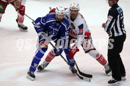 EBEL. Eishockey Bundesliga. EC VSV gegen KAC.  MacGregor Sharp,  (VSV),  Thomas Hundertpfund (KAC). Villach, am 1.1.2019.
Foto: Kuess 


---
pressefotos, pressefotografie, kuess, qs, qspictures, sport, bild, bilder, bilddatenbank