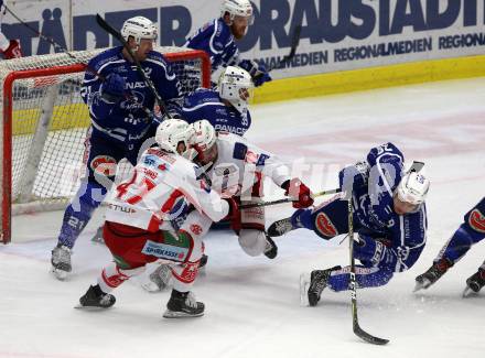 EBEL. Eishockey Bundesliga. EC VSV gegen KAC.  Blaine Down, Matthew Pelech, Dan Bakala, (VSV), Marcel Witting, Siim Liivik  (KAC). Villach, am 1.1.2019.
Foto: Kuess 


---
pressefotos, pressefotografie, kuess, qs, qspictures, sport, bild, bilder, bilddatenbank