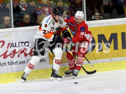 EBEL. Eishockey Bundesliga. KAC gegen	Moser Medical Graz99ers. Stefan Geier, (KAC), Loney Ty (Graz). Klagenfurt, am 4.1.2019.
Foto: Kuess

---
pressefotos, pressefotografie, kuess, qs, qspictures, sport, bild, bilder, bilddatenbank